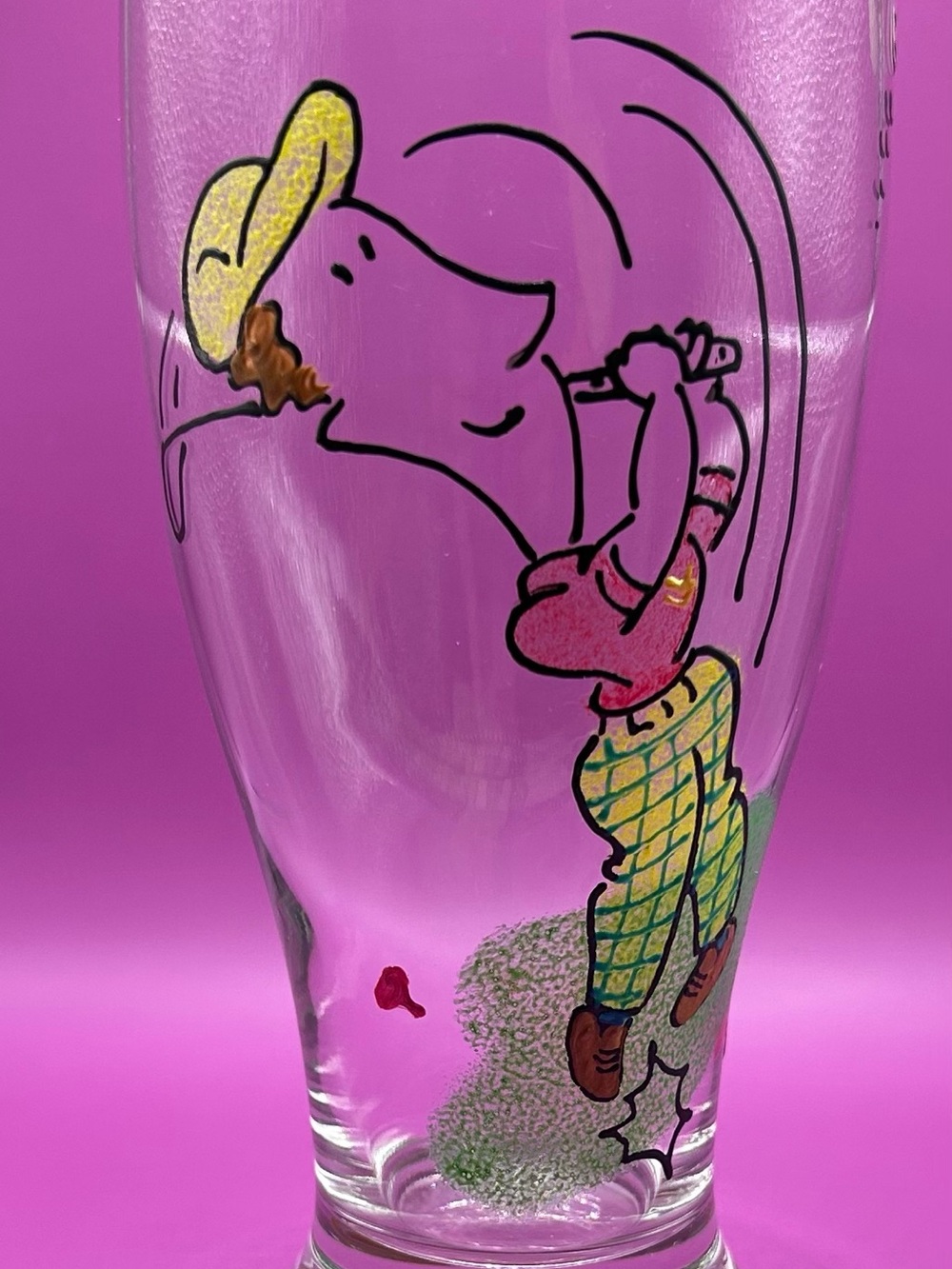 Smithereens by Vikki Golf Drinking Glass Hand Painted Cartoon Golfer Cup